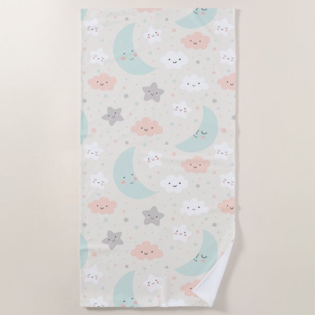 Cute Smiling Pastel Sky Pattern Beach Towel (Front)