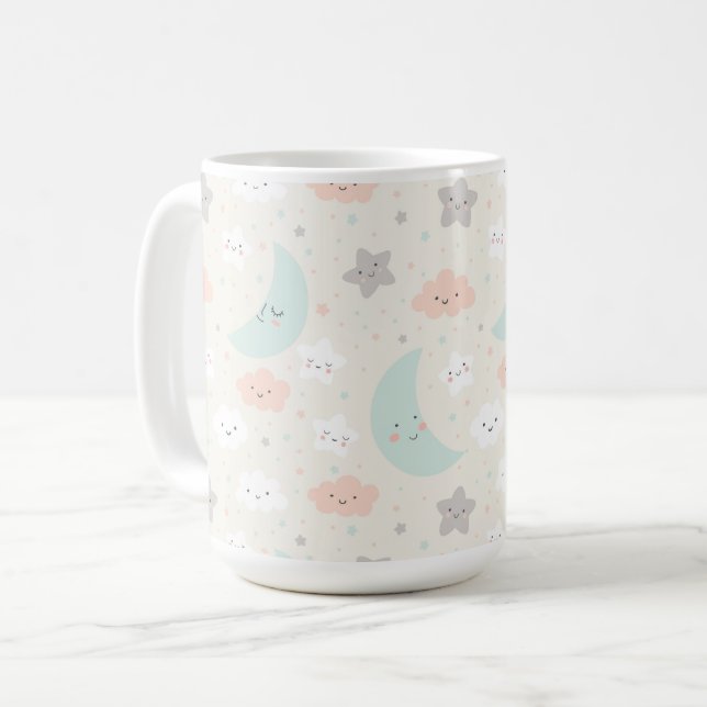 Cute Smiling Pastel Sky Pattern Coffee Mug (Front Left)