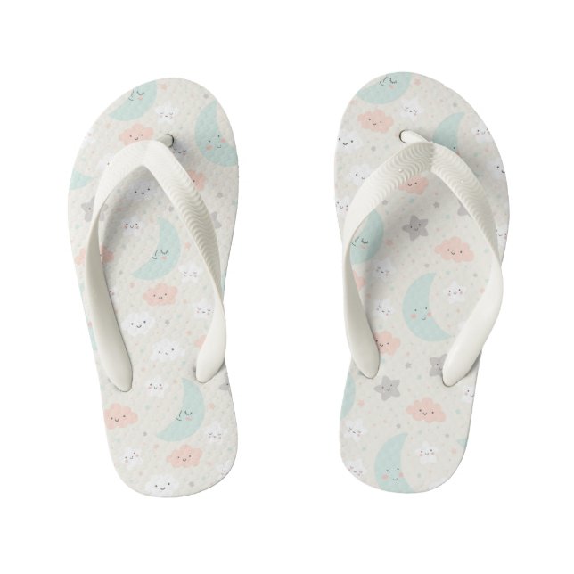 Cute Smiling Pastel Sky Pattern Kid's Jandals (Footbed)