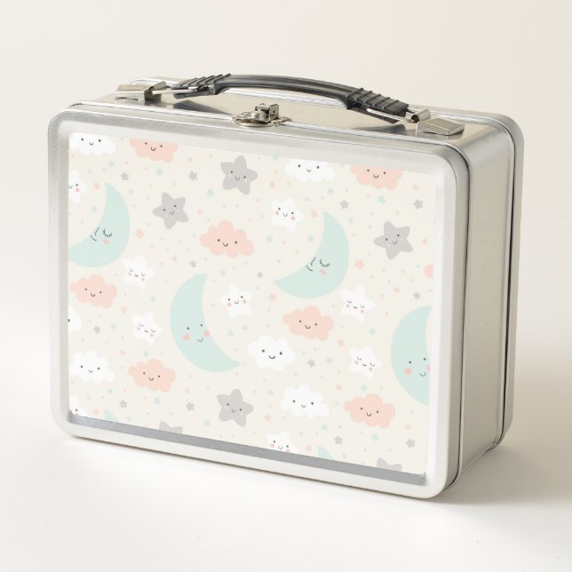 Cute Smiling Pastel Sky Pattern Metal Lunch Box (Front)
