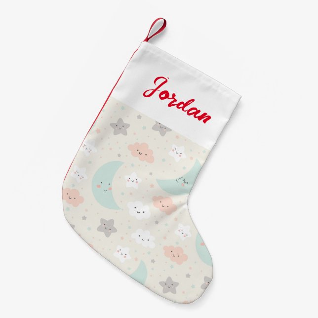 Cute Smiling Pastel Sky Pattern Small Christmas Stocking (Front (Hanging))