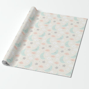 Cute Smiling Pastel Sky Pattern Wrapping Paper