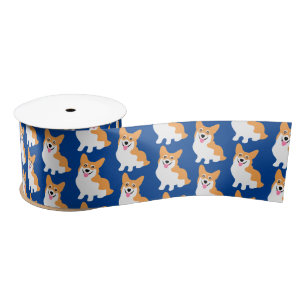 Cute Smiling Pembroke Welsh Corgi Blue Satin Ribbon