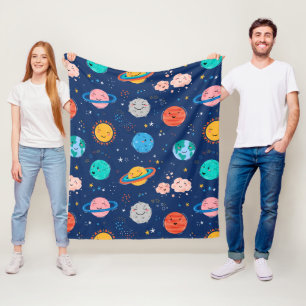 Cute Smiling Planet Pattern Fleece Blanket