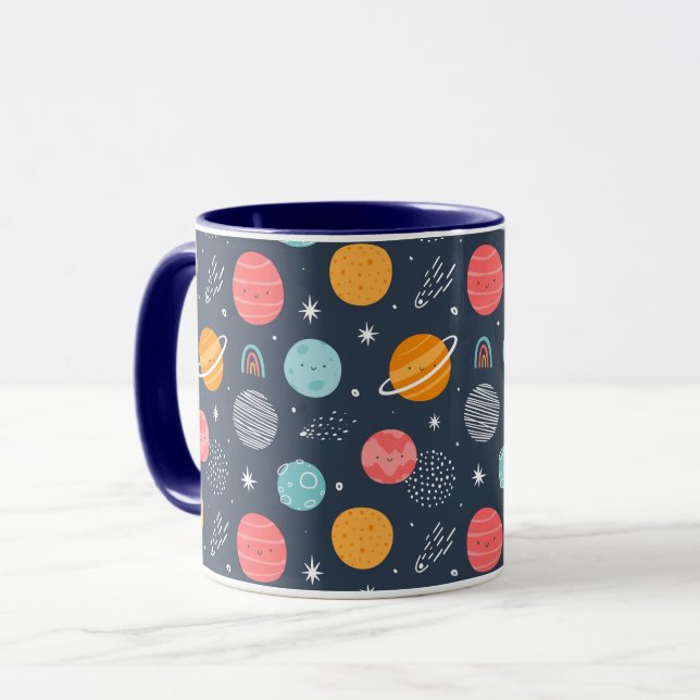 Cute Smiling Planet Pattern Mug (Front Left)