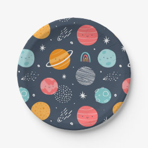 Cute Smiling Planet Pattern Paper Plate