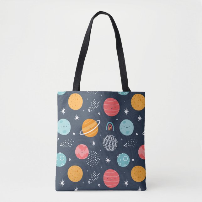 Cute Smiling Planet Pattern Tote Bag (Front)