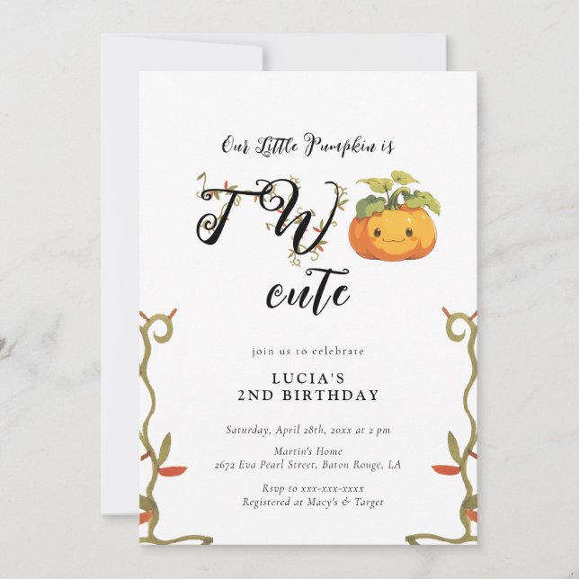 Cute Smiling Pumpkin Land 2st Birthday Invitation (Front)