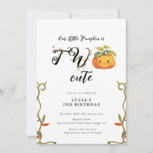 Cute Smiling Pumpkin Land 2st Birthday Invitation