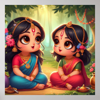 Cute Smiling Radha Rani with Friend Notebook Poster