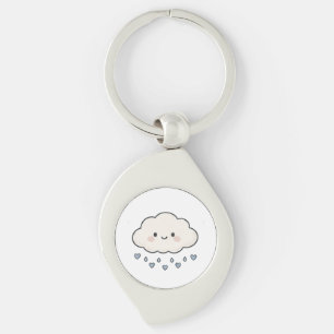 Cute Smiling Rain Cloud Raining Hearts Aesthetic Key Ring