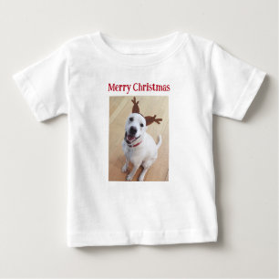 Cute Smiling Reindeer Puppy Dog Christmas Baby T-Shirt