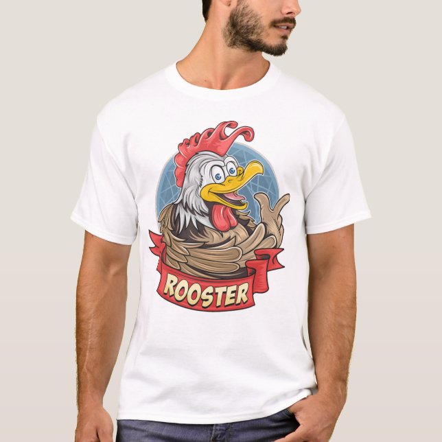 Cute smiling rooster or chicken with funny face T-Shirt (Front)