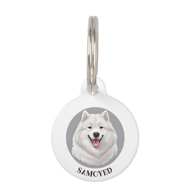 Cute Smiling Samoyed Dog Pet Tag (Front)