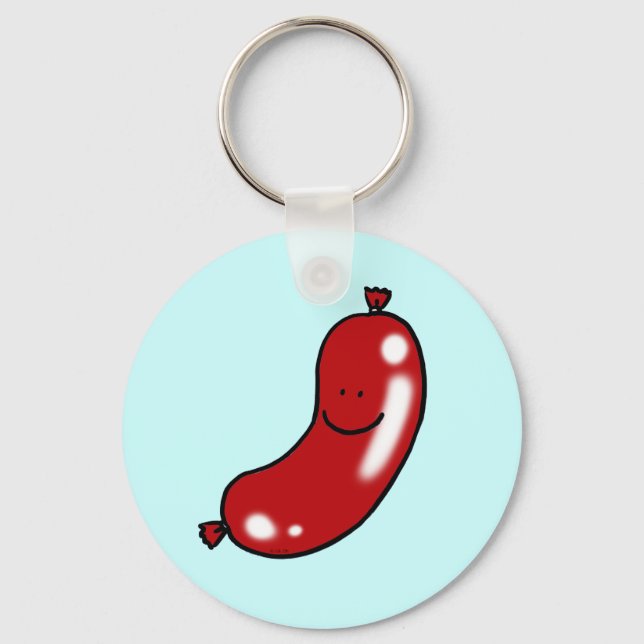 Cute Smiling Sausage Cartoon Art   Key Ring (Front)