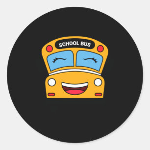 Cute Smiling School Bus Fun Kids Vehicle Cartoon Classic Round Sticker