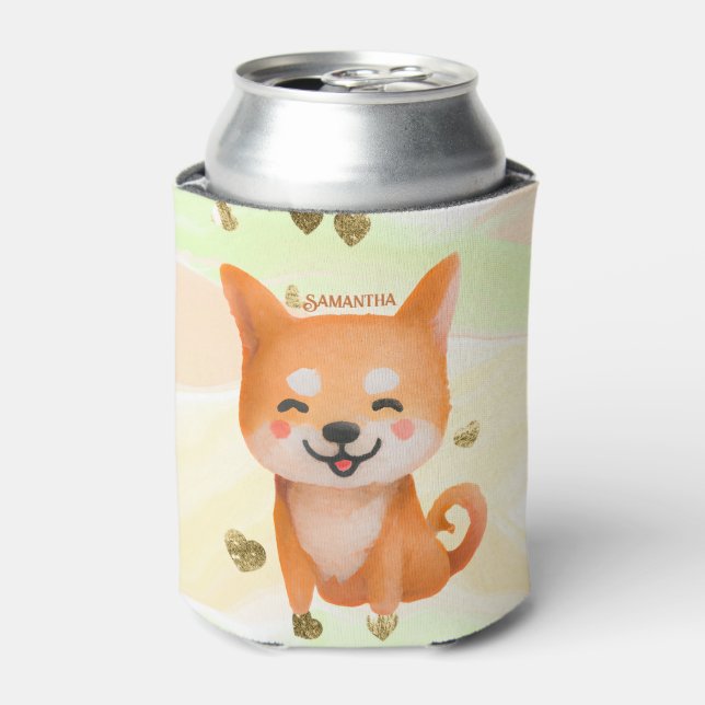 Cute Smiling Shiba Inu Can Cooler (Can Front)