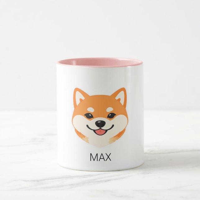 Cute Smiling Shiba Inu Dog Custom Name Mug (Center)