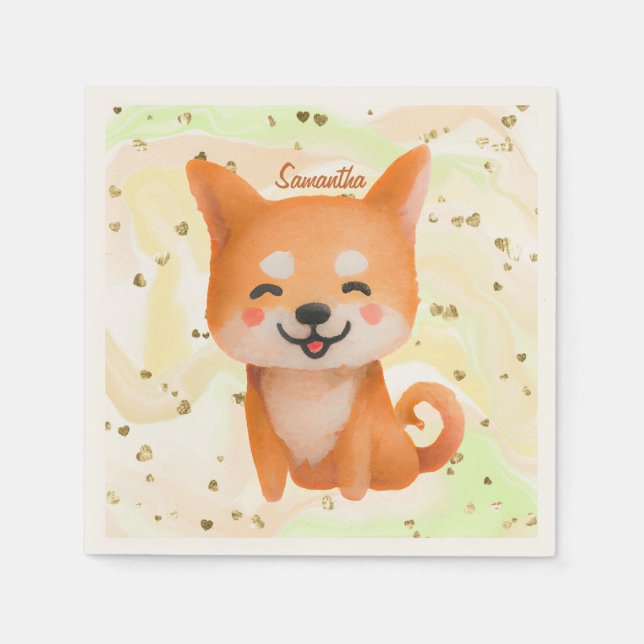 Cute Smiling Shiba Inu Napkin (Front)
