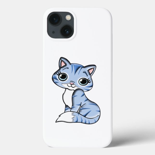 CUTE SMILING SKY BLUE KITTEN WITH BLUE EYES. Case-Mate iPhone CASE (Back)