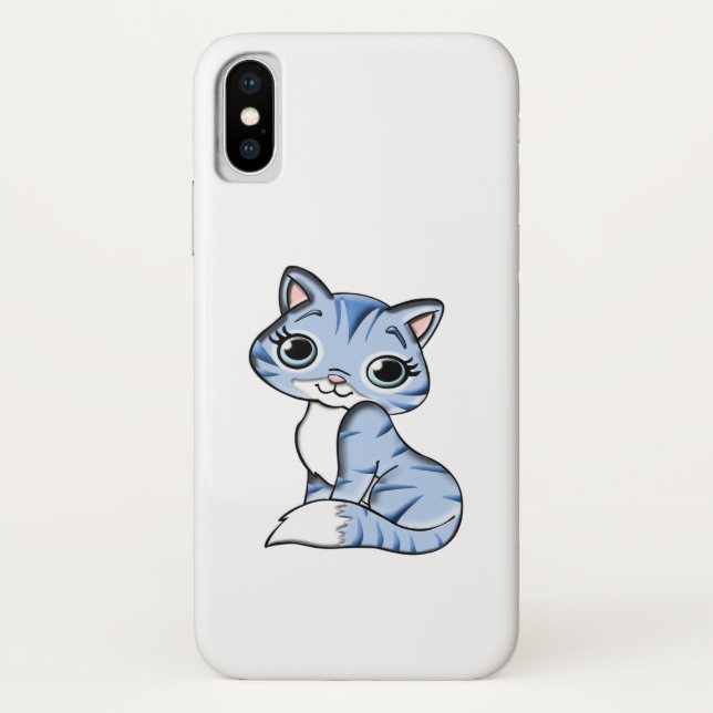 CUTE SMILING SKY BLUE KITTEN WITH BLUE EYES. Case-Mate iPhone CASE (Back)