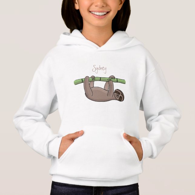 Cute smiling sloth on bamboo cartoon illustration (Front)
