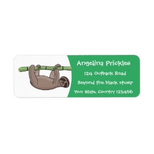 Cute smiling sloth on bamboo cartoon illustration