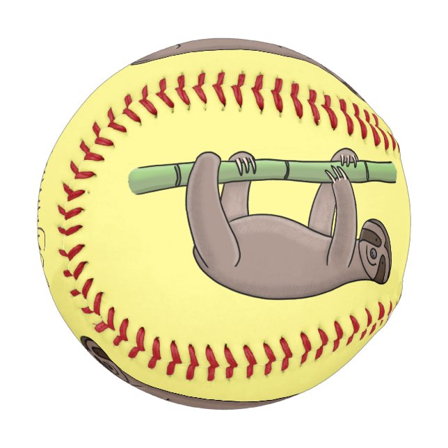 Cute smiling sloth on bamboo cartoon illustration baseball (Front Left)
