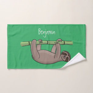 Cute smiling sloth on bamboo cartoon illustration bath towel set