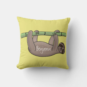 Cute smiling sloth on bamboo cartoon illustration cushion