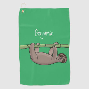 Cute smiling sloth on bamboo cartoon illustration golf towel