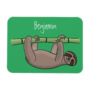 Cute smiling sloth on bamboo cartoon illustration magnet