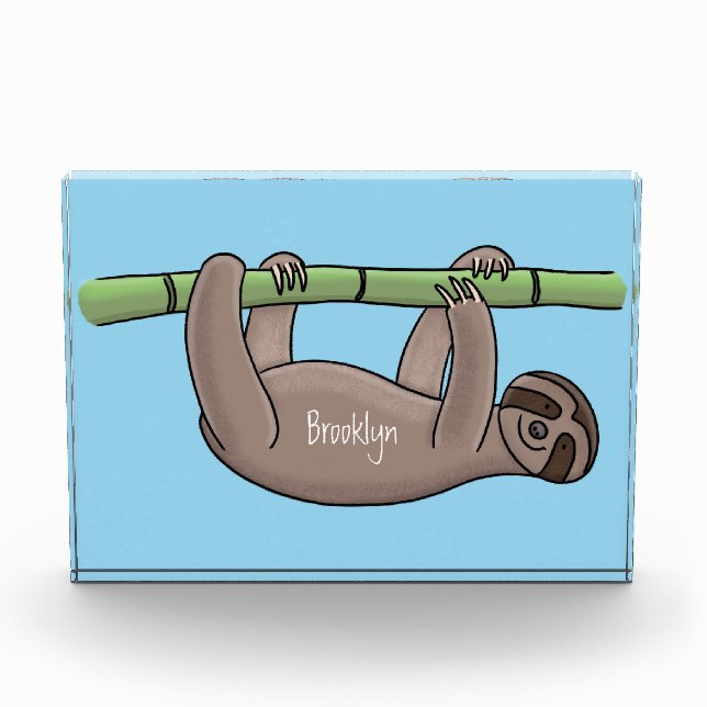 Cute smiling sloth on bamboo cartoon illustration photo block (Front)