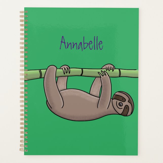 Cute smiling sloth on bamboo cartoon illustration planner (Front)