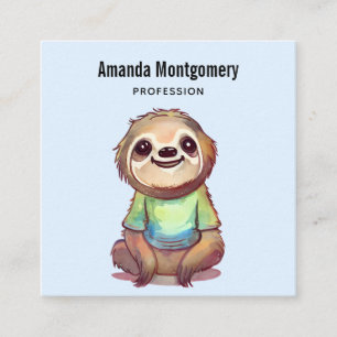 Cute Smiling Sloth Wearing a Shirt Square Business Card