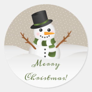 Cute Smiling Snowman With Merry Christmas Text Classic Round Sticker