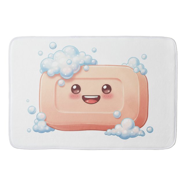 Cute Smiling Soap Bar with Bubbles Bath Mat (Front)