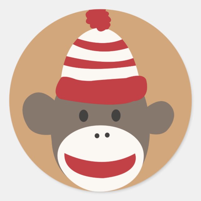 Cute Smiling Sock Monkey Face Sticker (Front)