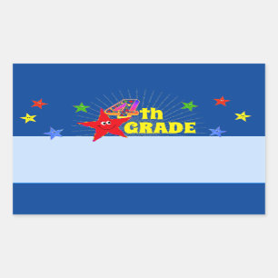 Cute Smiling Star 4th Grade Name Label Sticker