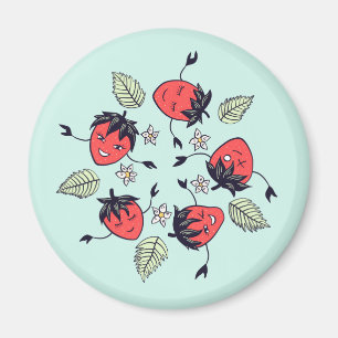 Cute Smiling Strawberry Characters Fun Cartoon Kid Magnet