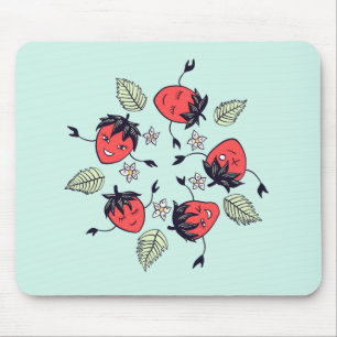 Cute Smiling Strawberry Characters Fun Cartoon Kid Mouse Pad