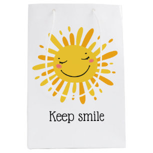 Cute smiling sun cartoon art medium gift bag