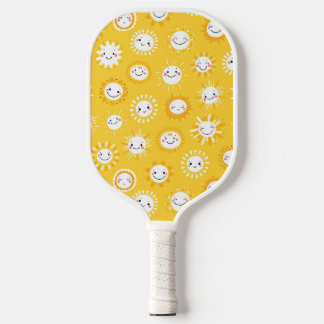 Cute smiling sun cartoon art pickleball paddle