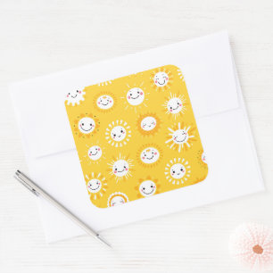 Cute smiling sun cartoon art square sticker