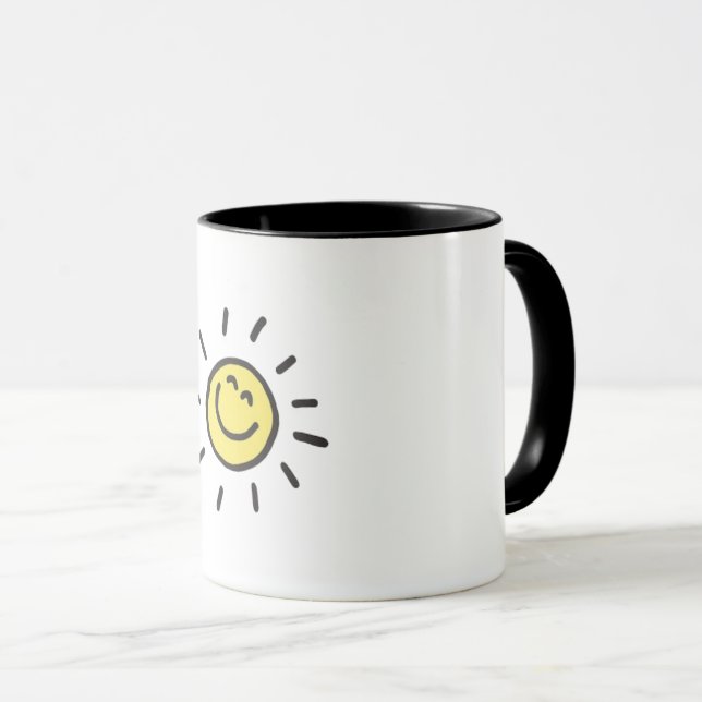 Cute Smiling Sun Mug | Happy Sunshine Coffee Mug (Front Right)