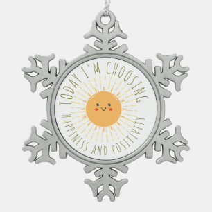 Cute Smiling Sun  Snowflake Pewter Christmas Ornament