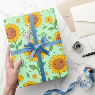 Cute Smiling Sunflower Seamless Pattern Wrapping Paper