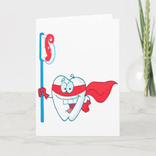Cute Smiling Superhero Tooth With Toothbrush Card