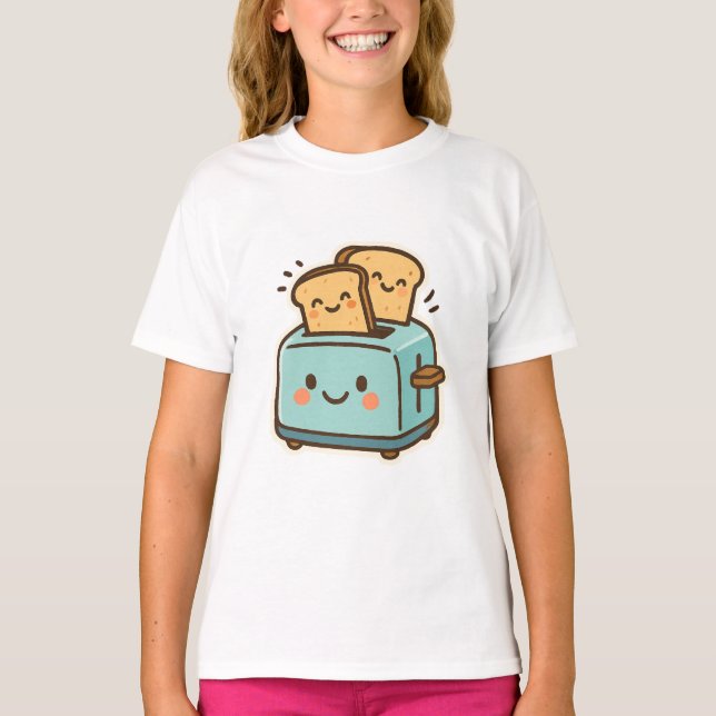 "Cute Smiling Toaster & Bread – Quirky Kitchen T-Shirt (Front)