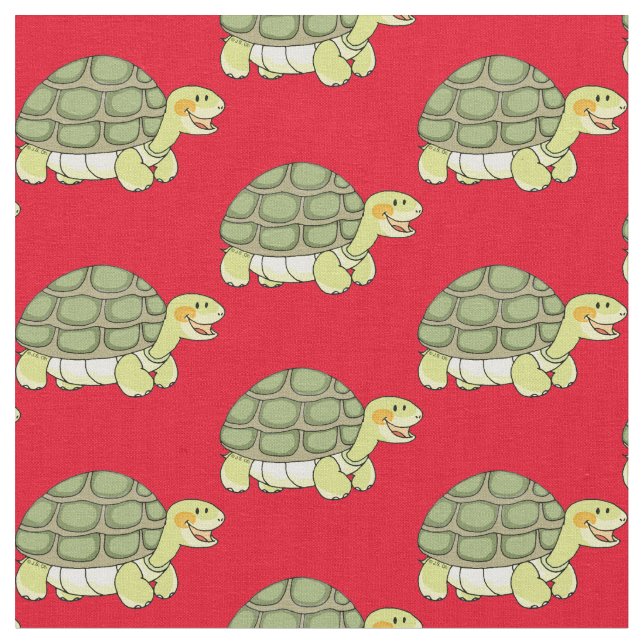 cute smiling tortoise fabric (Close Up)